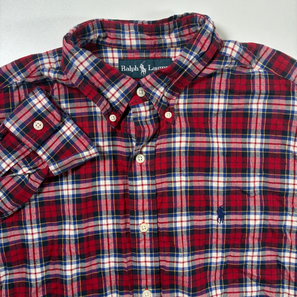 Ralph Lauren Button Down Shirt Large Red Plaid Classic Long Sleeve Pony